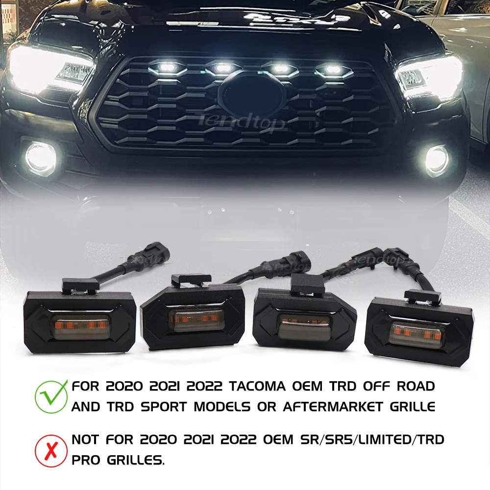 

4PCS White/Amber LED Front Grill Lights External Grill Lamp for Toyota Tacoma Raptor TRD Off Road Sport 2020 2021
