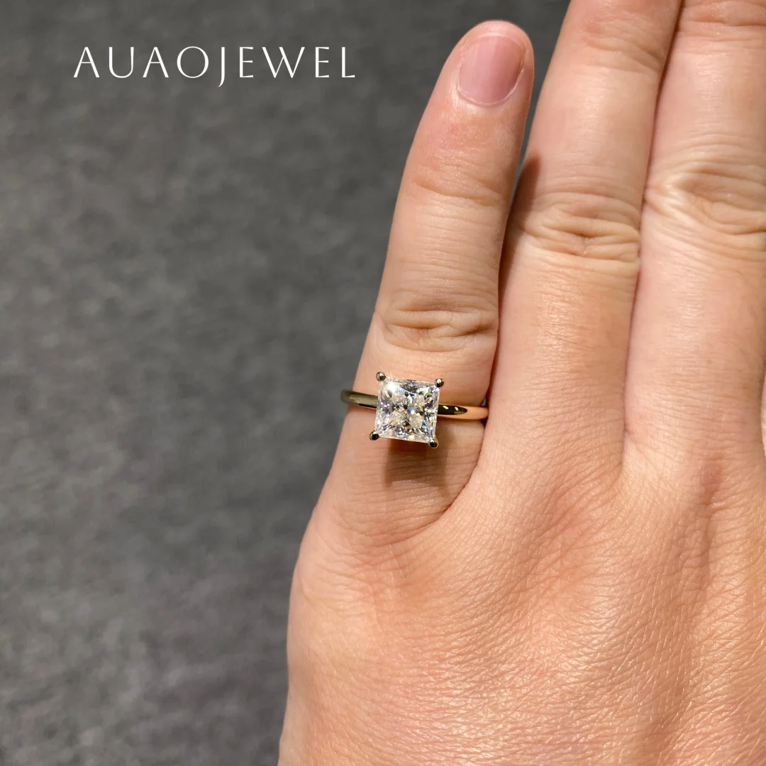 AUAOJEWEL 2 карата обручальное кольцо принцессы с муассанитом и сертификатом золото 14