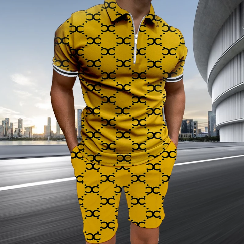 Luxury Brand Tracksuit Polo Shirt 2 Piece Set Outfits Summer Letter Print Men's Man Fashion Hawaiian Beach Vacation Short Sleeve