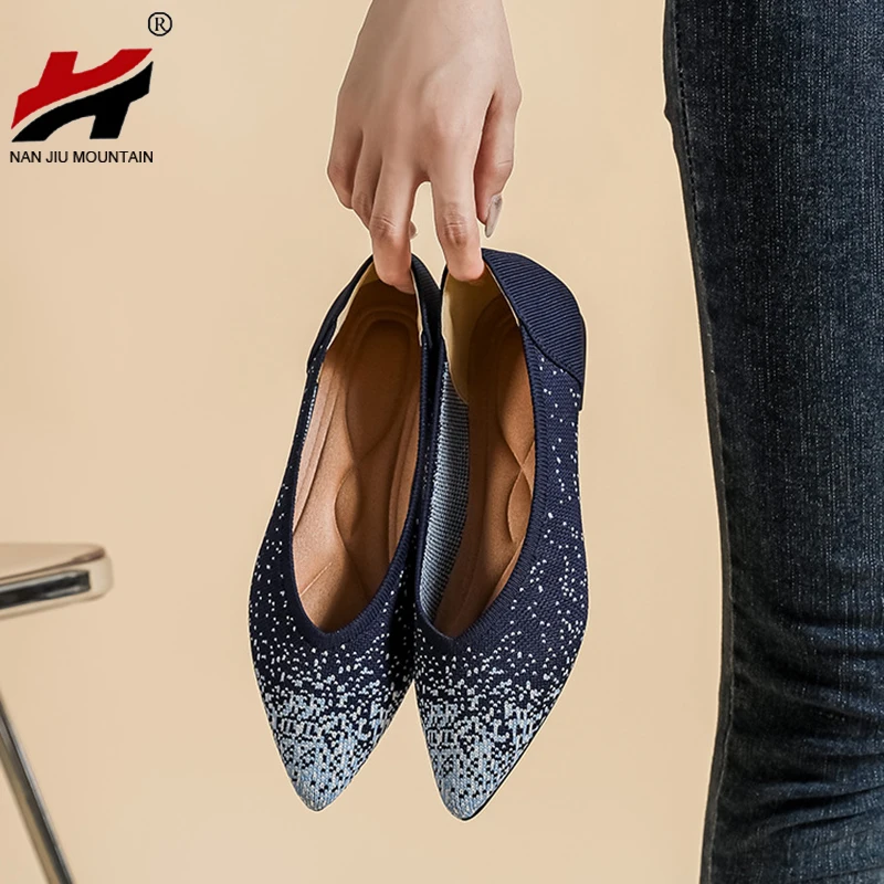 

Flat Shoes Women Single Shoes Knitting Pointed Toe Casual Latex Insole Latex Insole Spring Autumn Plus Size 43