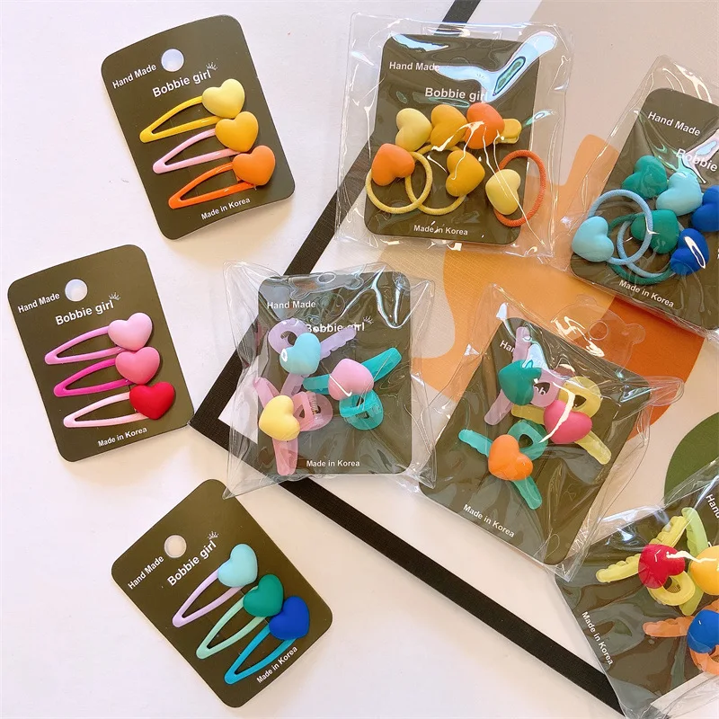 

3pcs South Korea's Dongdaemun New Early Autumn Color Cute Peach Heart Hairpin Hair Rope Combination Parent-child Lady Style Clip