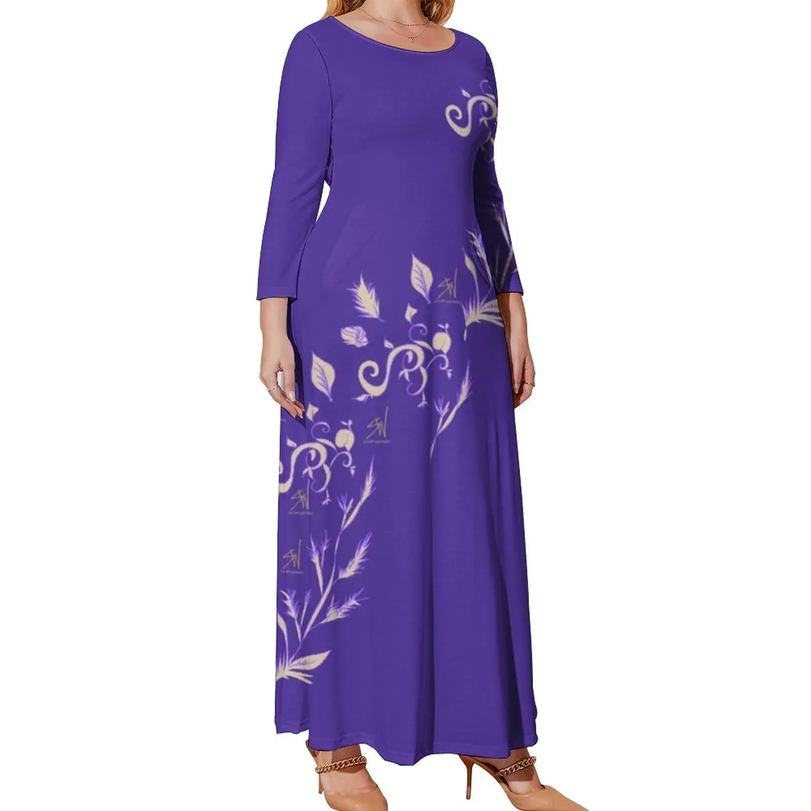 Retro Lavender Dress Purple Floral Dilly Sicat Elegant Maxi Dress Aesthetic Boho Beach Long Dresses Print Vestido Plus Size 5XL