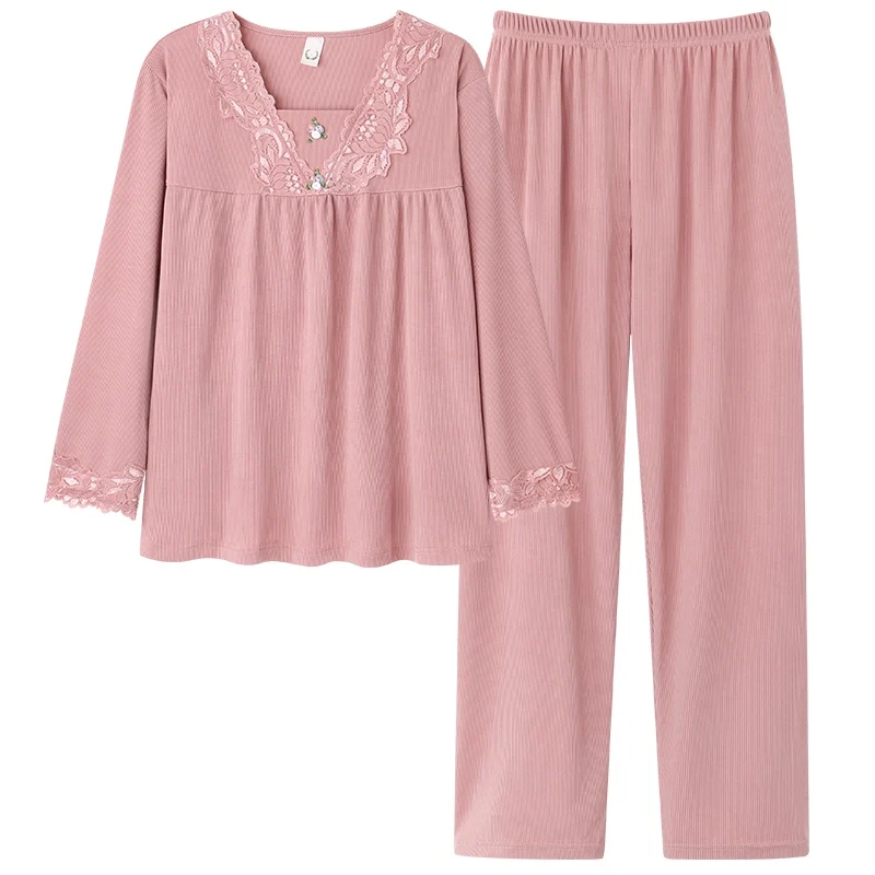 

2023 Spring Autumn Long Sleeve Modal Pajama Sets for Women Korean Cute Lace Sleepwear Pyjamas Homewear Pijama Mujer Home Clothes