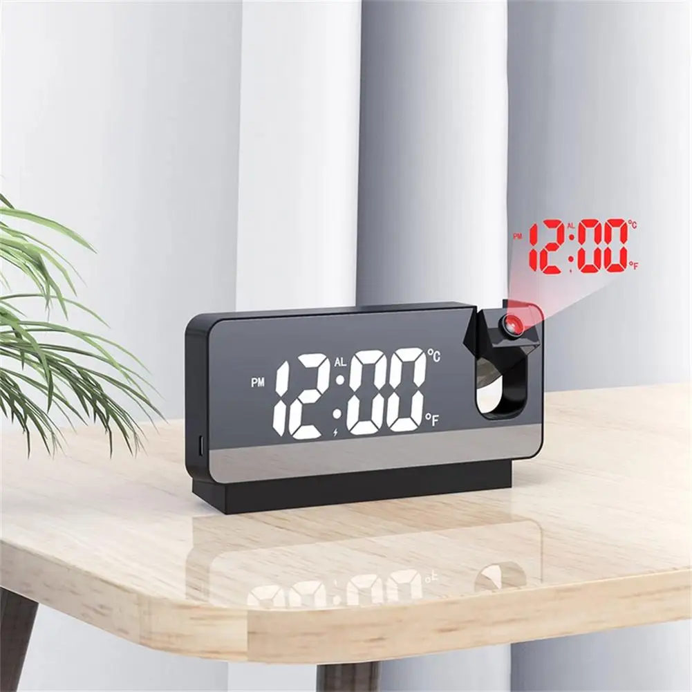 

Led Digital Projection Alarm Clock Table Electronic Alarm Clock Temperature 180 Degrees Time Projector for Bedroom Bedside Clock