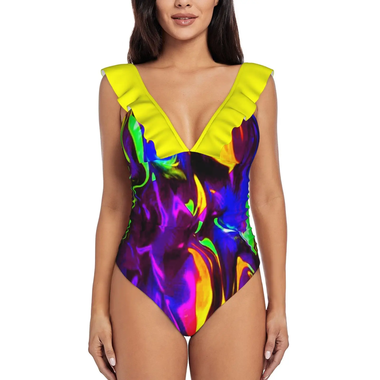 

Женский слитный купальник Rave Rainbow Of Glow Stick с оборками и эффектом пуш-ап