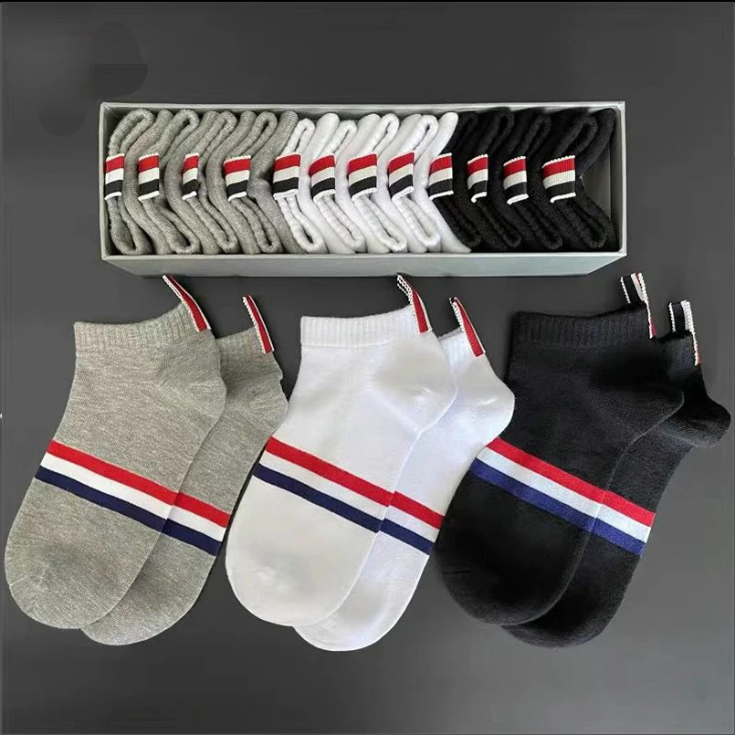 

TB BERONE Socks Women and Men Luxury Brand White 4-bar Stripes Cotton Stockings Casual Street Thom Fashion Wholesale Socks