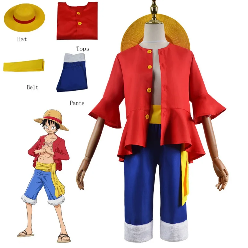

Anime Country Monkey D One Piece Cosplay Costume Luffy Cartoon Uniform Suit for Boys and Men Kimono Halloween Party Coat Pants H