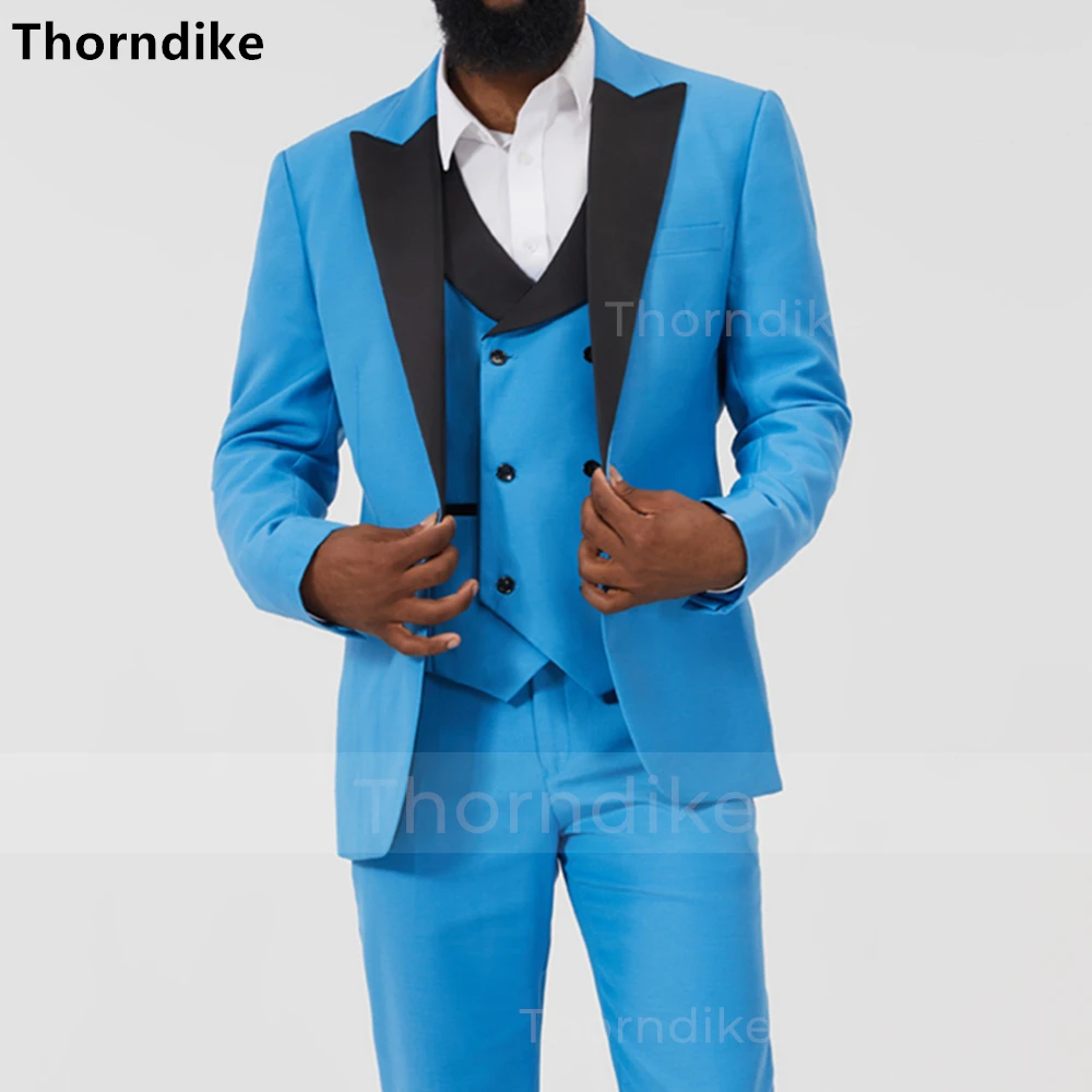 

Мужской костюм-смокинг Thorndike с лацканами, черный повседневный костюм для свадебных женихов, мужской Комплект из трех предметов (пиджак + жилет + брюки), 2022