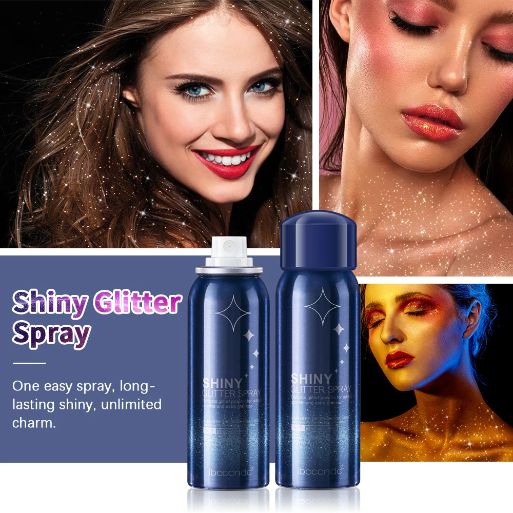 

2022 Temporary Shiny Hair Body Glitter Spray Highlighter Glow Face Long Lasting Holographic Powder Sprays for Party Date 60ml