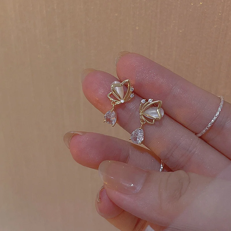 

Silver Color Opal Heart Water Drops Zircon Stud Earrings For Women Gifts Korean Fashion Charm 2022 New Trend Jewelry Accessories