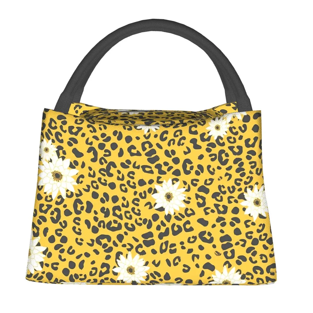

Floral Leopard Design Lunch Bag White Flower Print Retro Lunch Box Travel Portable Insulated Thermal Lunch Bags Print Cooler Bag