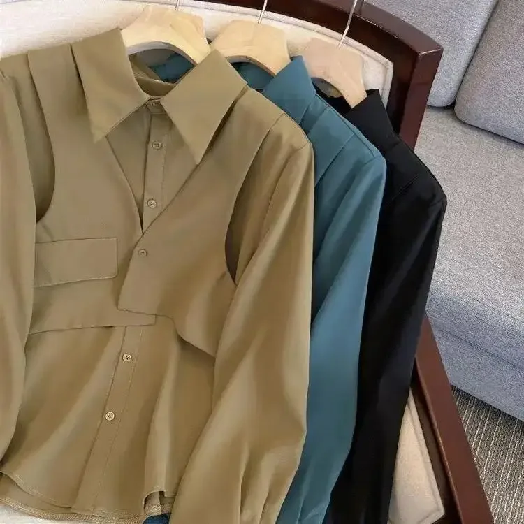 Двухсекционная женская рубашка для похудения Illusion осенний черный топ больших