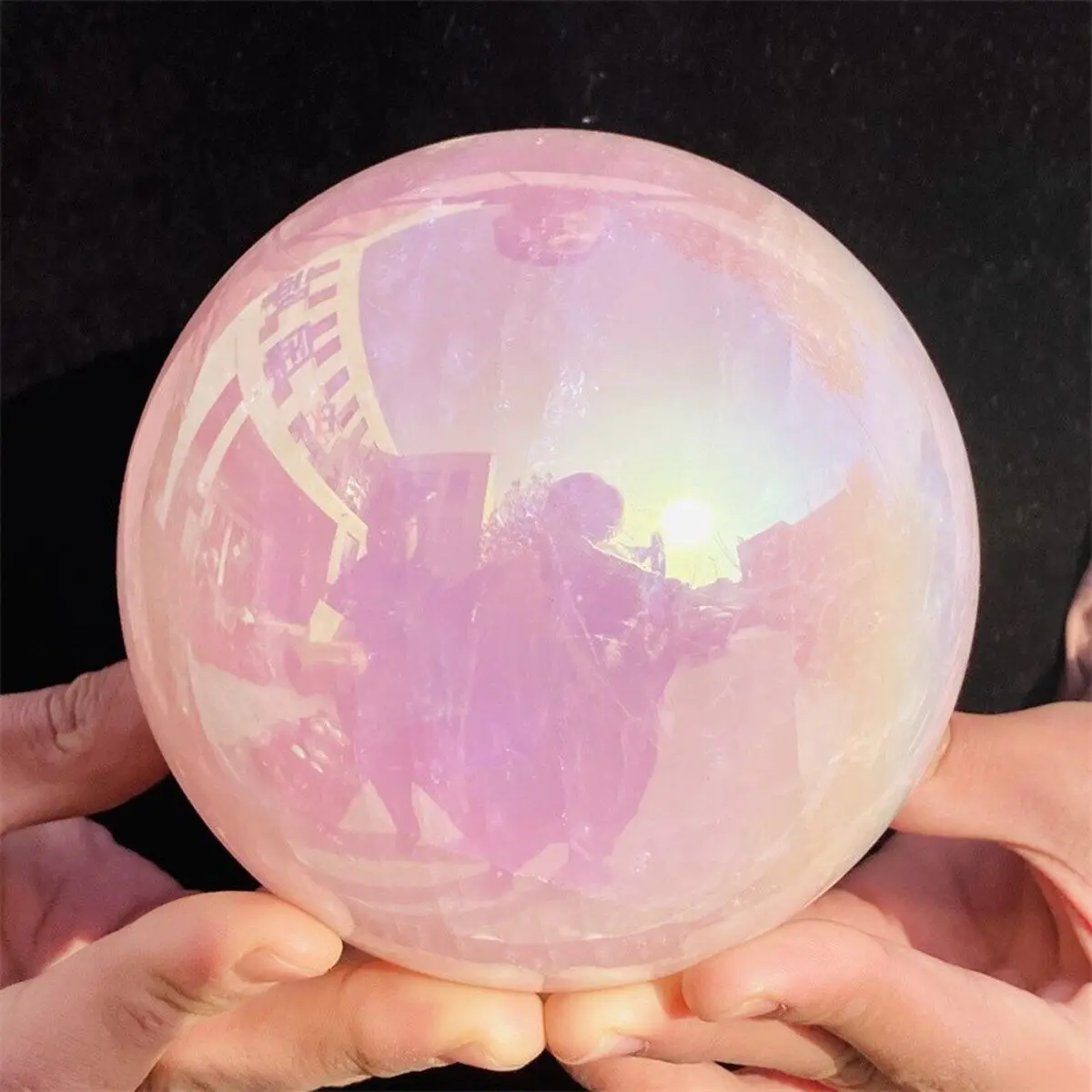 Beautiful Angel Aura Crystal Sphere Ball Electroplated Natural Pink Rose Quartz Healing Home Decoration