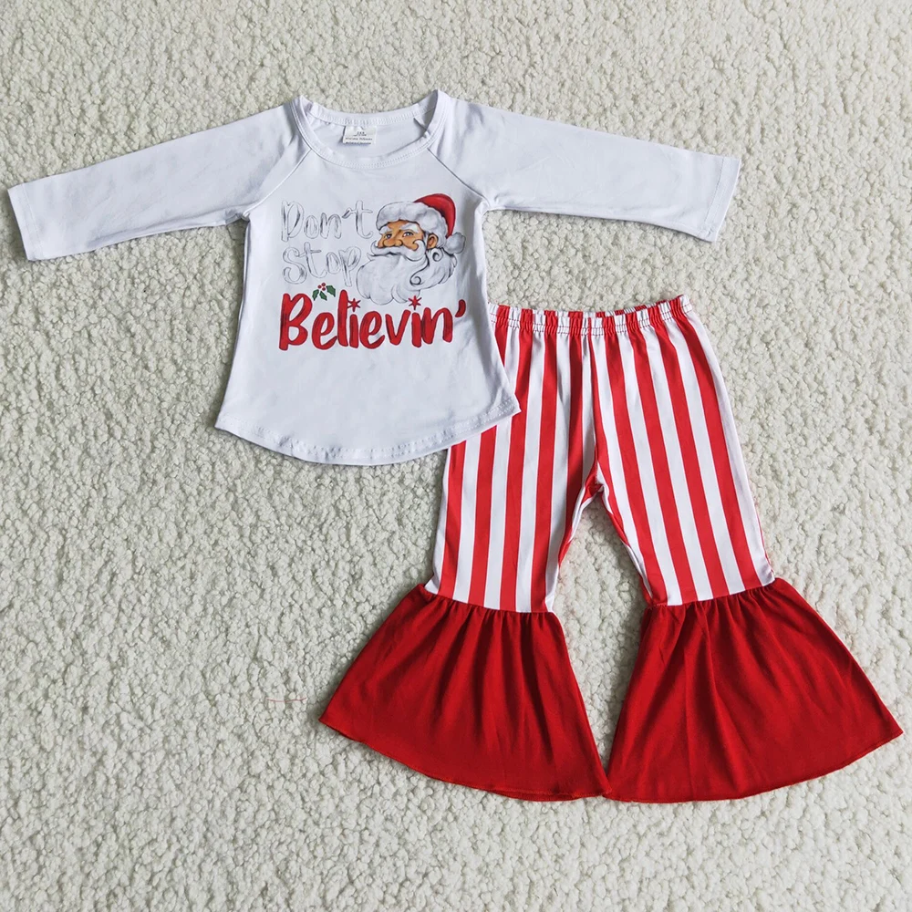 

Hot Sale Toddler Girl Clothes Santa Claus Print Boutique Baby Kids Clothing Girls Christmas Outfits Cute Children Clothing Set