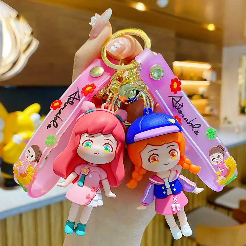 

Брелок для ключей с милым мультяшным рисунком девушки, брелок для ключей с красивым платьем для девушек, модный брелок для автомобиля, милый...