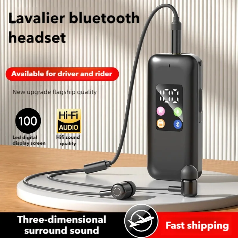 Фото Наушники Lavalier Bluetooth с выдвижным шнуром, шумоподавлением и микрофоном, беспроводные наушники для бизнеса, вождения, спорта №3