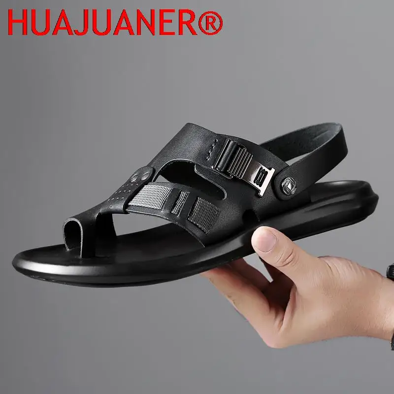 

Genuine Leather Men sandals Sports New Summer Beach Shoes Male Black Luxury Slippers Outdoor Sandals Mens Casual Shoes Hot Sale