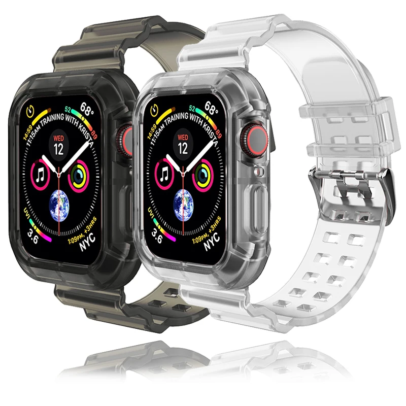 

Clear Band + Case for Apple Watch Ultra 49mm Soft Transparent Silicone Strap for iwatch Strap Sports Wrist Bracelet Accessories