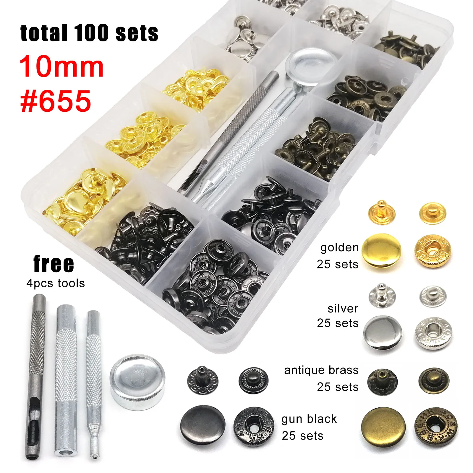 Metal Button Snaps Press Studs  Metal Snaps Buttons Fastener - 50 Sets  655/633/831 - Aliexpress