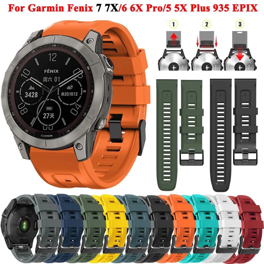 

Ремешок силиконовый для смарт-часов Garmin Fenix 7 7X, быстросъемный браслет для наручных часов Fenix 6X 5X 6 5 Plus 945, 22 26 мм