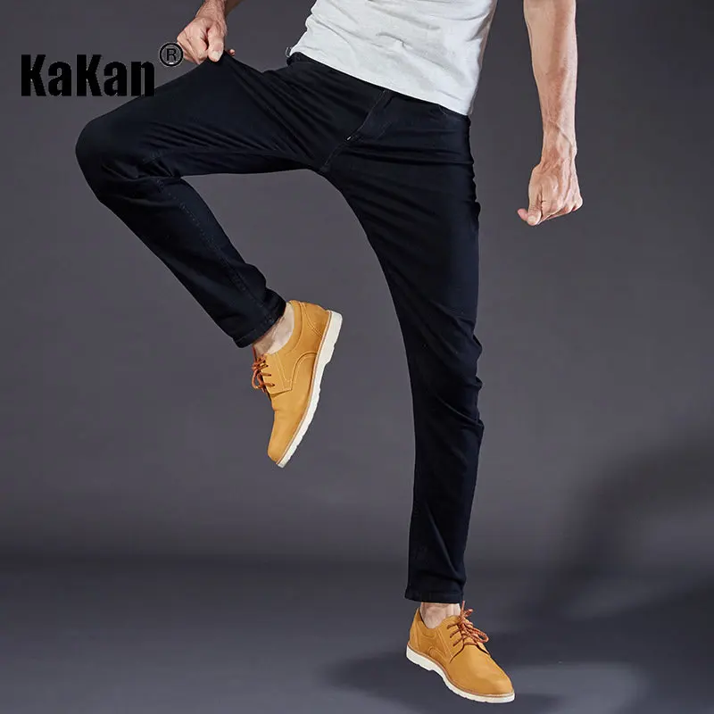 Kakan - New European and American Trend Straight Leg Jeans for Men, Black Slim Fitting Long Jeans K47-8939