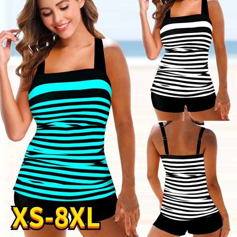 2022 New Striped Printed Plus Size Swimwear Women High Waist Swimsuit Female Two Pieces Bathing Suit Tankini Swimsuits Beachwear