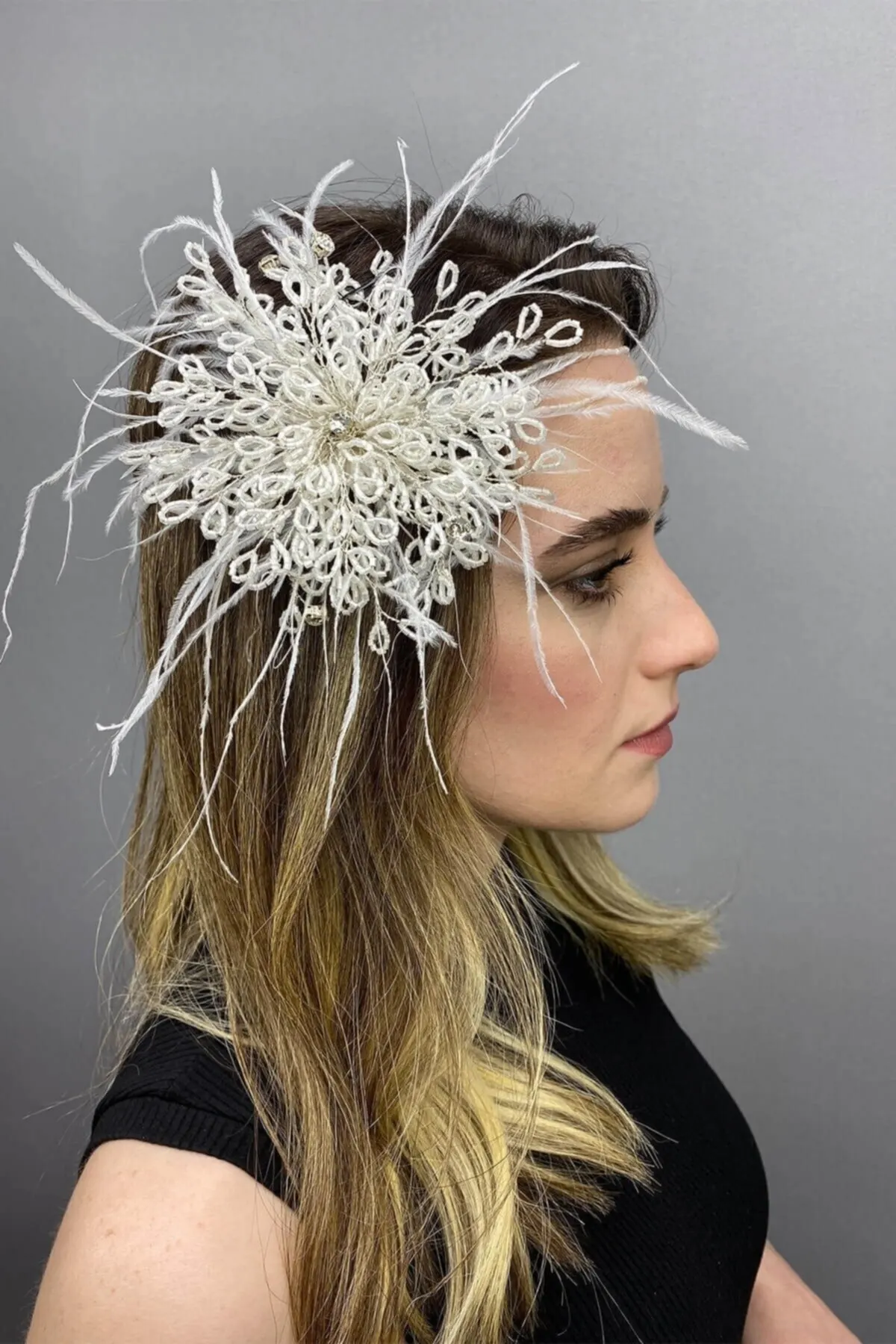 

Bridal Accessories Matte White Hairy Beaded Bridal Hair And Turban Accessory Wedding For Bride And Bridesmaids