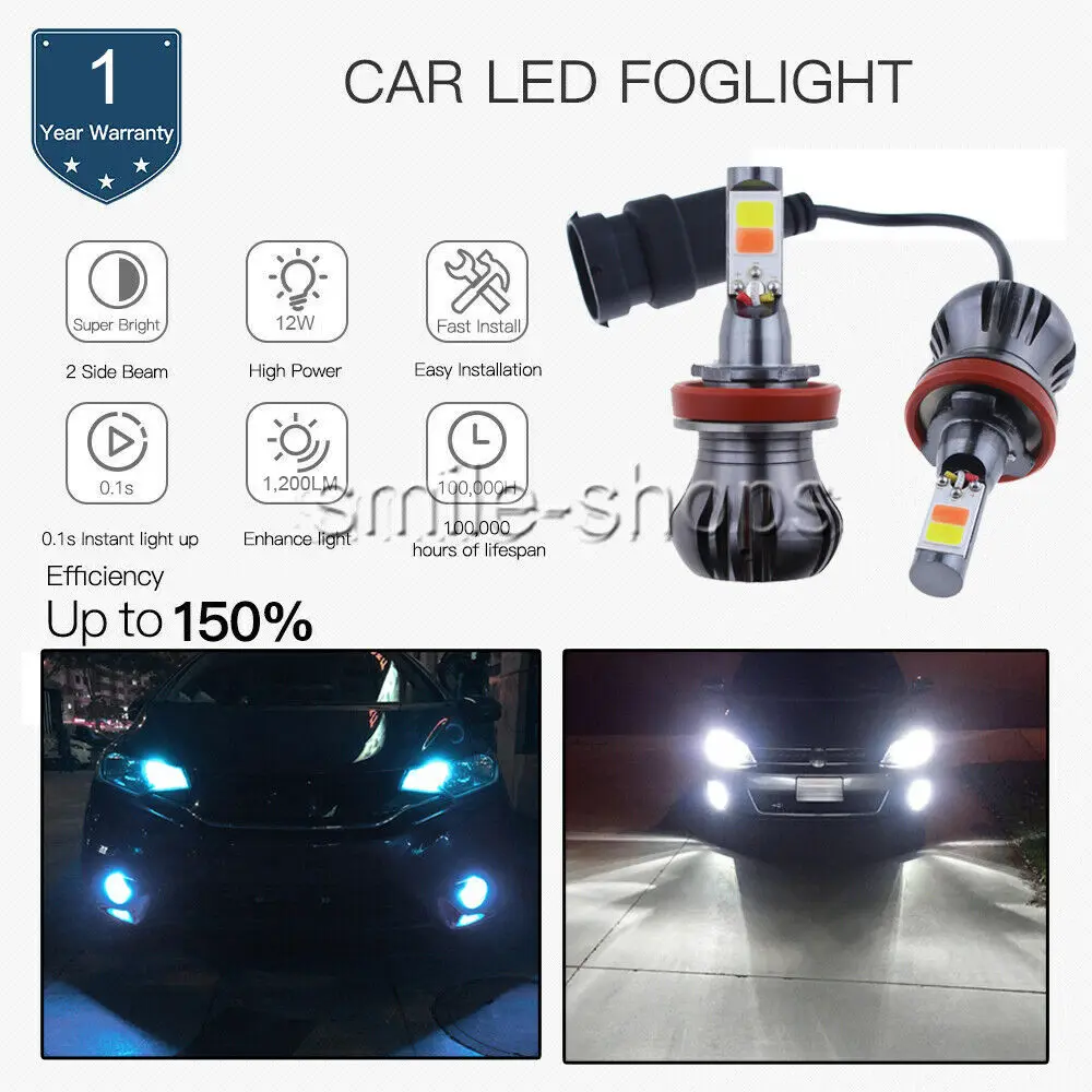 

2X Cob Led H11 H8 Bulbs White & Ice Blue Dual Color Fog Light Lamps Flash Strobe
