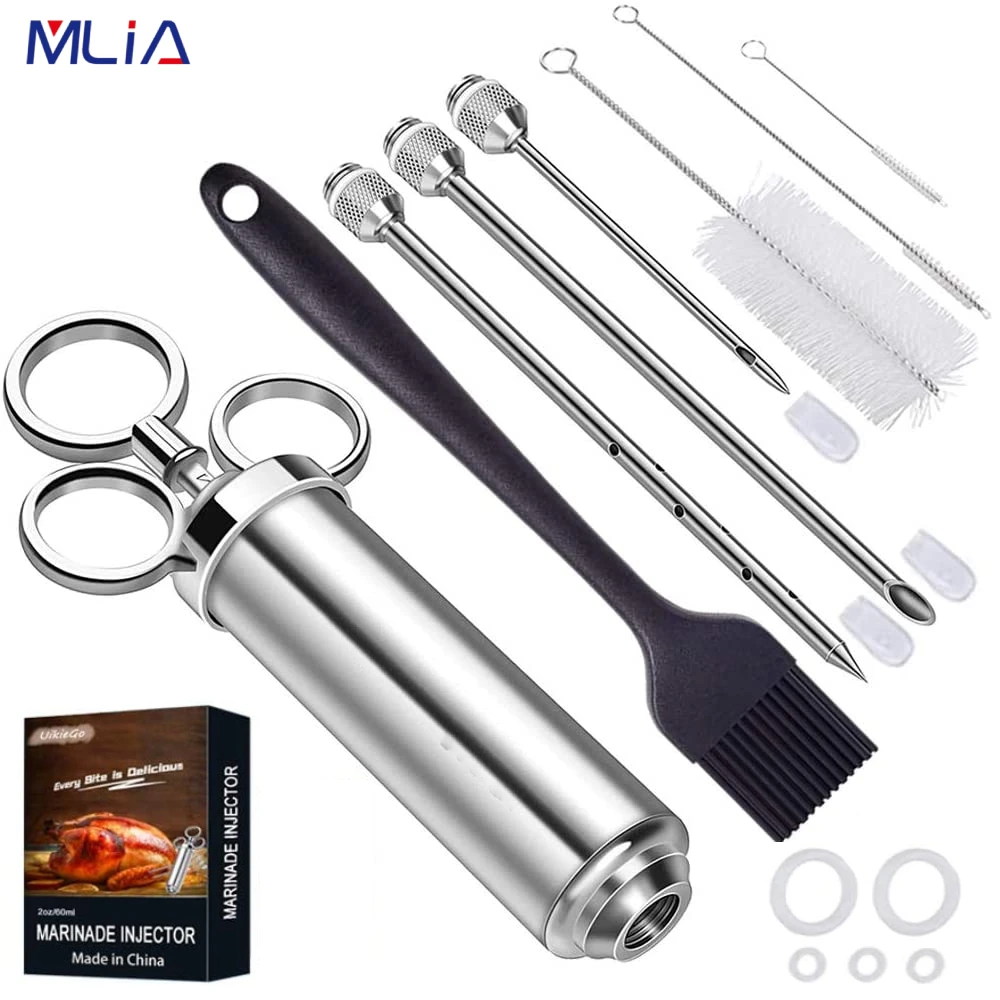 

MLIA 2OZ Marinade Seasoning Injector Turkey Meat Injectors 304 Stainless Steel Cooking Syringe Injection for BBQ Grill Turkey