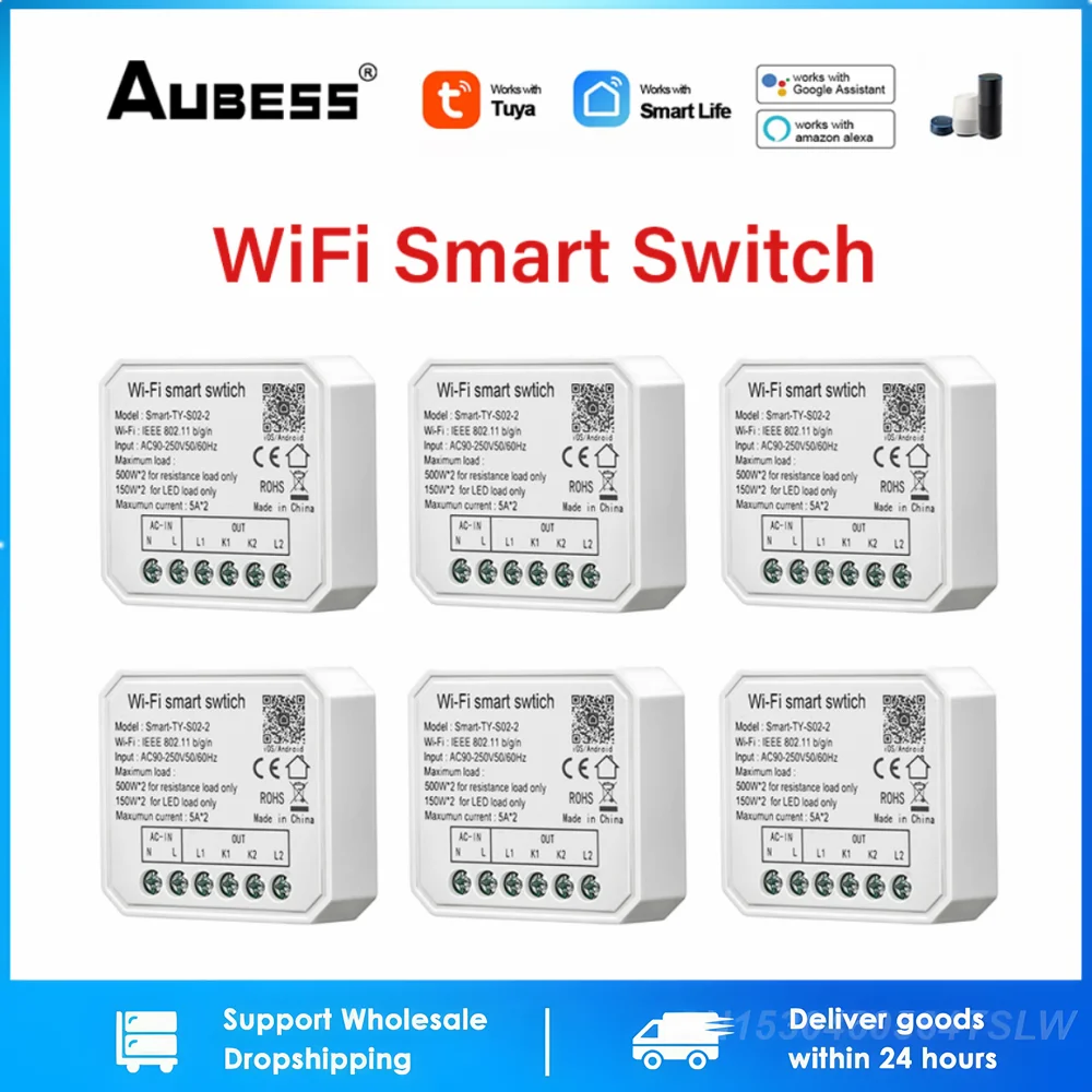 

1/2 Gang Tuya WiFi Smart Light Switches APP Remote Control Home Automation DIY Breaker Supports 2 Way Work With Alexa Google