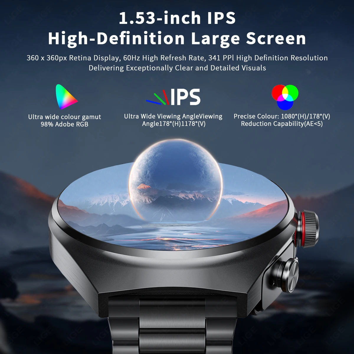 Lige Смарт-часы 2-в-1 С Tws Bluetooth-гарнитурой Водонепроницаемый Мониторинг