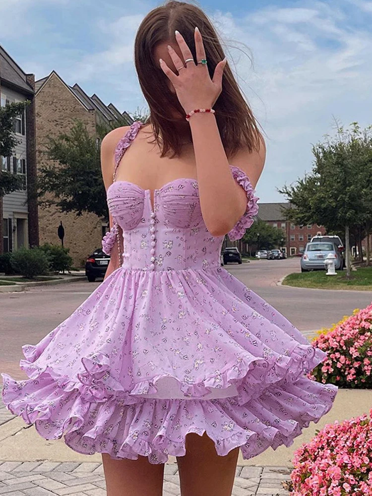 

Женское мини-платье без рукавов, элегантное милое платье-комбинация с цветочным принтом, вечернее платье, лето 2022