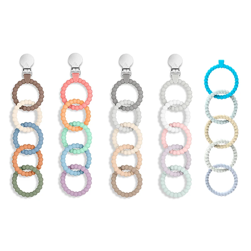 

Baby Silicone Link Chewable Bracelet Teether Toy BPA Free Multi Use Baby Stroller Pram Car Seat Attach Rings Food Grade Silicone