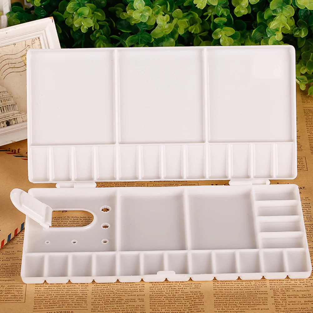 

1 Pc Watercolor Folding Tray Painting Pallet with 33 Compartments Thumbhole and Brush Holders ( White )