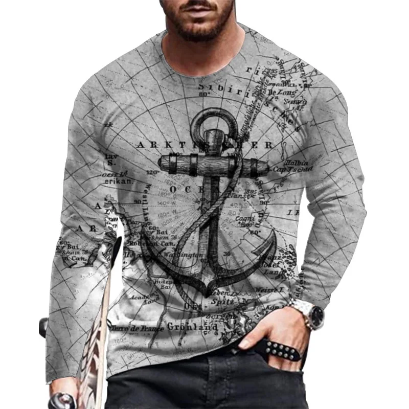

2022 SS Men's T-Shirt Leisure Sports 3D Digital Printing Street Trend Male Long Sleeve Tee Tight Elastic Good Quality