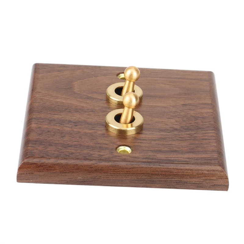 

Hot 2X Retro American Industrial Style Light Switch Socket,Solid Wood Brass Toggle Switch Plate, Antique Home Stay Switch(2)