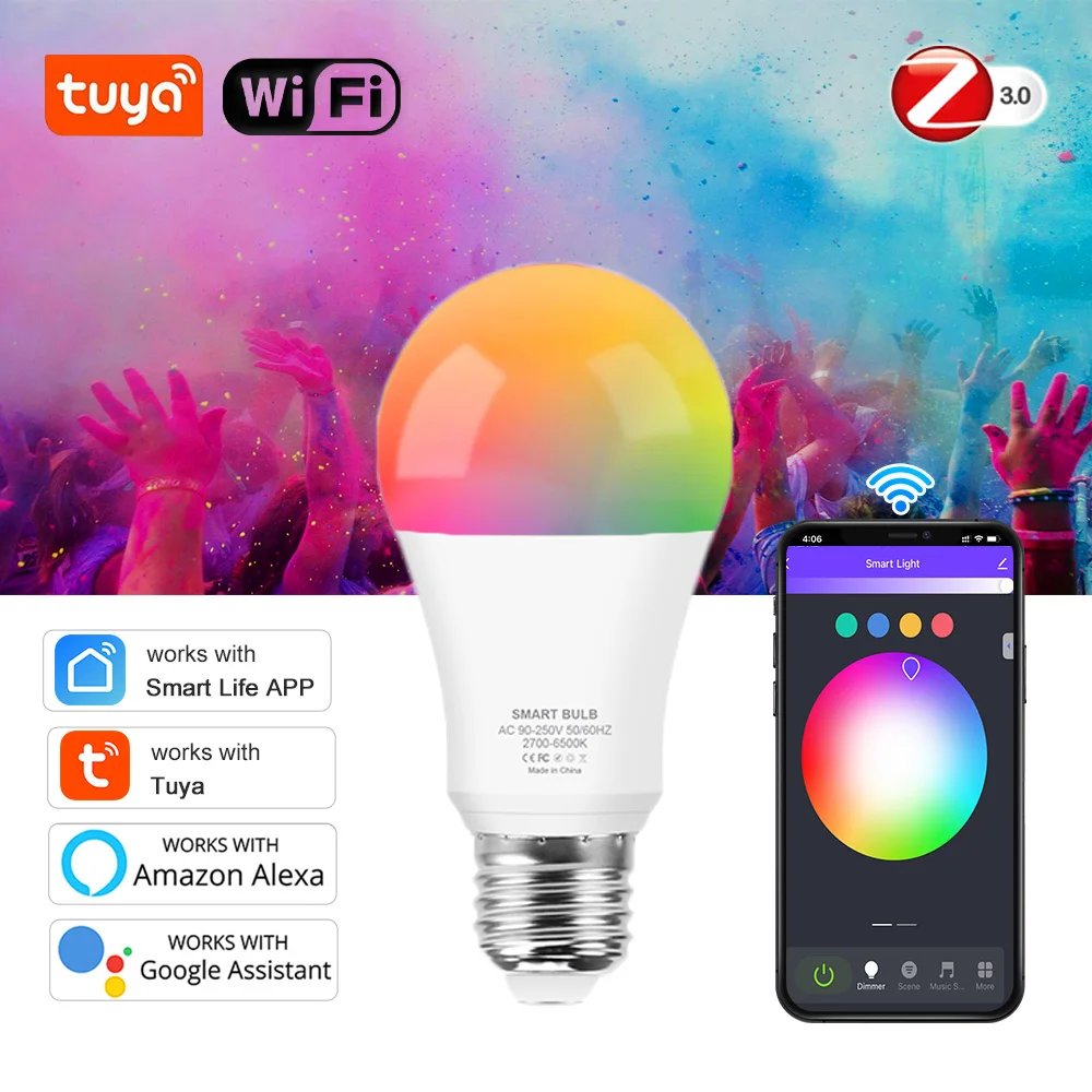 Умная светодиодная лампа Tuya RGB E27 Zigbee Wi-Fi