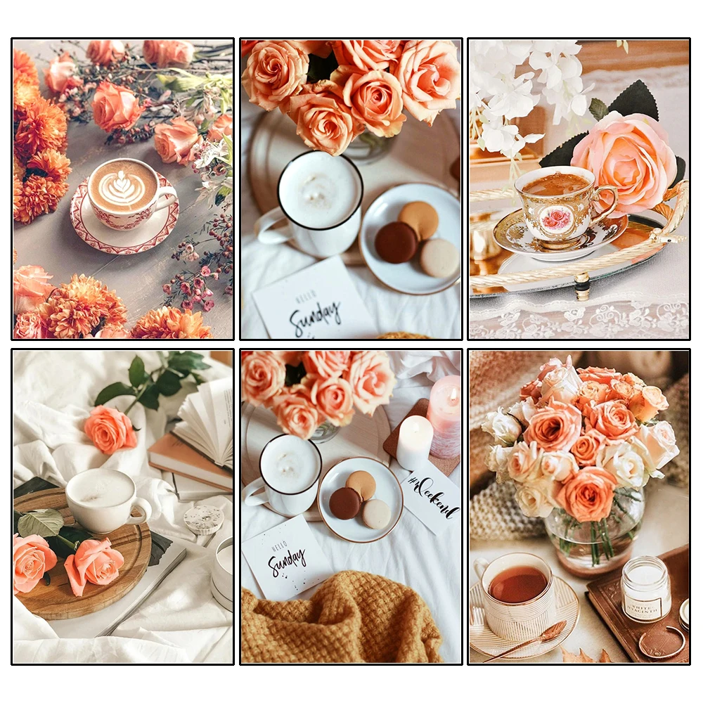 

HOMHOL полностью Алмазная вышивка, розы, декоративные картины, кофейная чашка, наборы для вышивки крестиком, мозаика, цветок, украшение для дом...