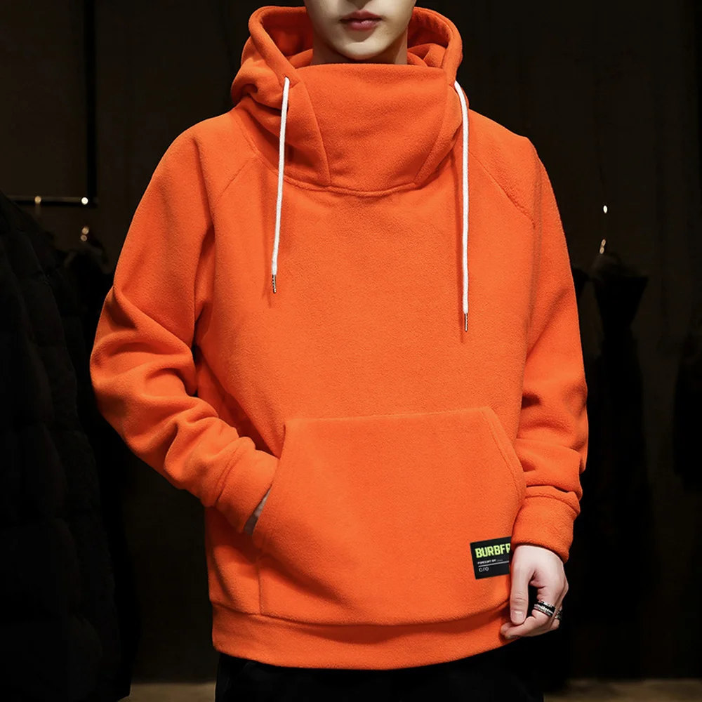 

Thick Fleece Hoodies Men Autumn Winter High Neck Hooded Hoodies Windproof Hip Hop Hoodies Men Fashion Clothing Tops GZB259