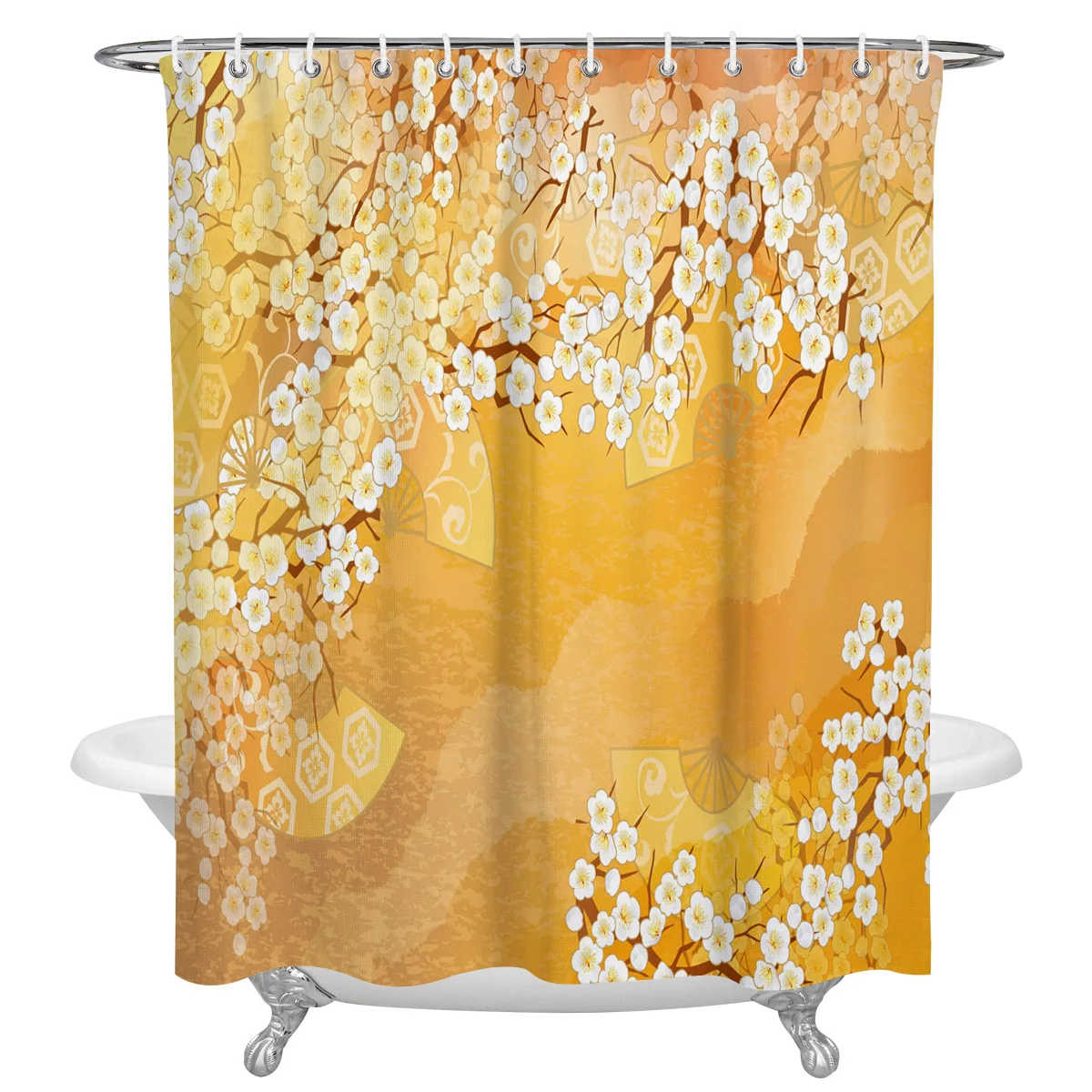 

Plum Blossom Texture Wave Fan Shower Curtains Bathroom Curtain Frabic Waterproof Polyester Bathroom Curtain with Hooks