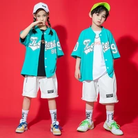kid kpop hip hop clothing blue baseball cardigan shirt top t shirt white summer shorts for girl boy jazz dance costume clothes