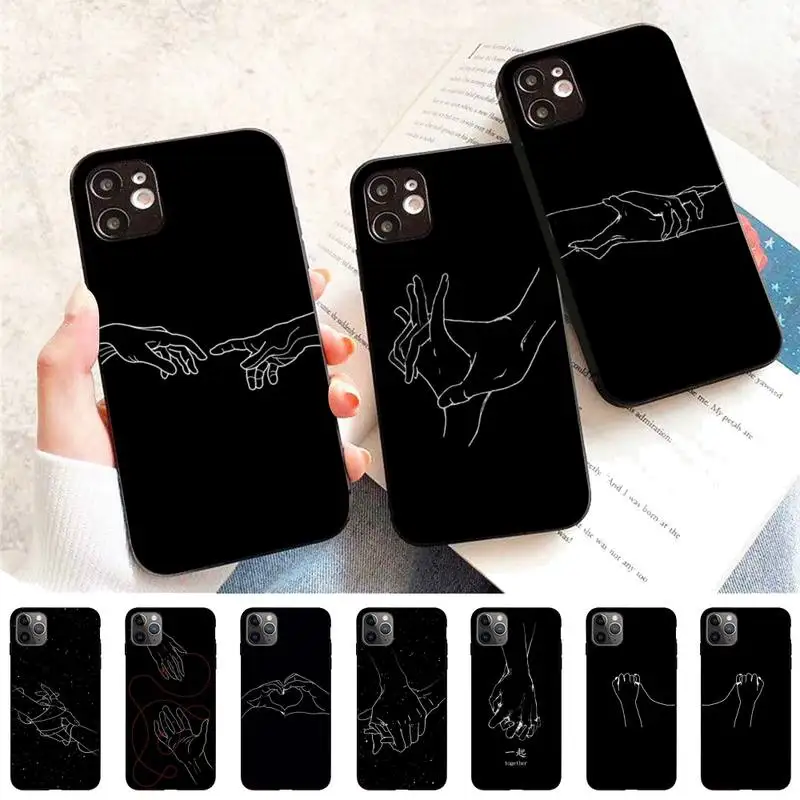 

FHNBLJ Lover Hand Line Simple Phone Case for iPhone 11 12 13 Mini Pro Max 8 7 6 6S Plus X 5 SE 2020 XR XS Funda Case