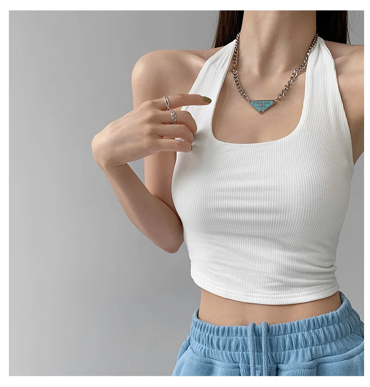 

Women Sling Hot Girls Wear Sexy Slim Neck Suspender Women's Color Simple Thread Knitted Vest Short Outer Top Autumn Rachel