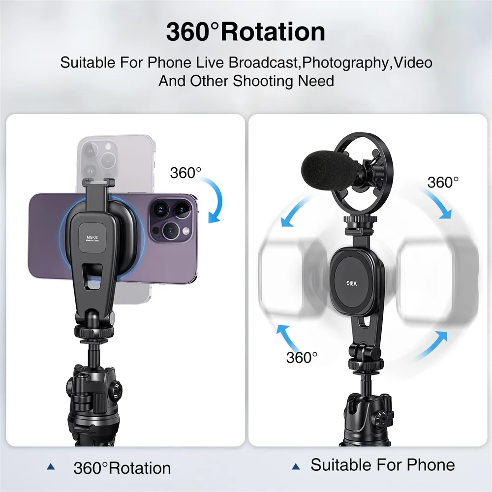 New Vrig MG-03 Magnetic Camera Phone Holder Tripod Mount for Mag-Safe iPhone 14 13 12 Series Magnet Phone Holder with Cold Shoe