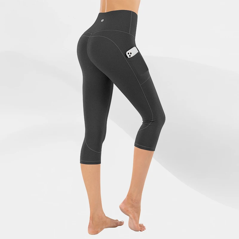 

Gymclick Women's Workout Capris High Waist Naked Feeling Running Sports Yoga Pants Butt Lifting Peach Hip Exercise Fintess Gym