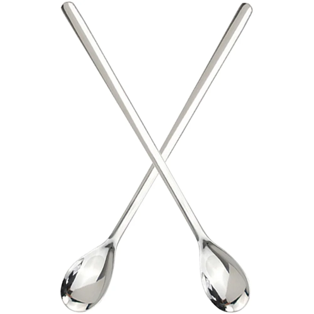 

2 Pcs Drinks Stainless Steel Stirring Spoon Tablespoon Scoop Metal Whisk Mixing Dessert Spoons Cream