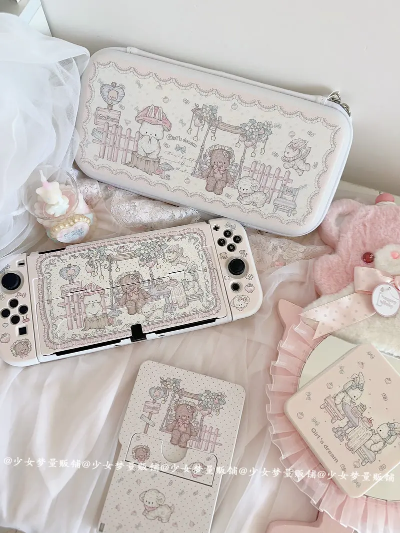 Фото Защитный чехол Girls Dream Switch для Switch Oled Ns, жесткий и мягкий, с милым принтом «Чаепитие с медведями», для игровой консоли №1