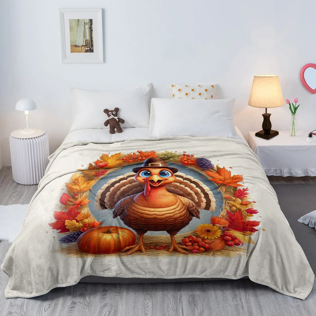 Одеяло для курицы с шапкой теплый мягкий плед принтом кленовых листьев фруктов