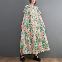 summer women dress loose oversized casual floral print elegant maxi long dress clothing fashion street wear bohe beach sundress