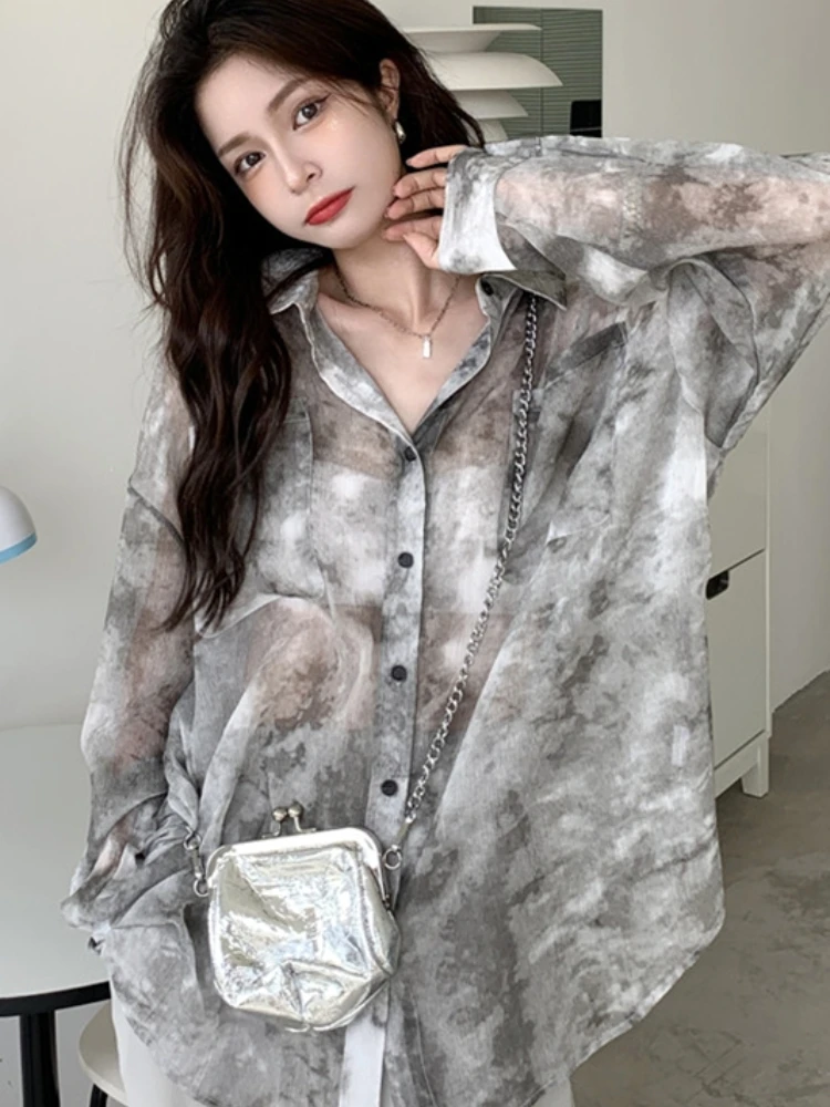 Женская шифоновая блузка с длинным рукавом на пуговицах